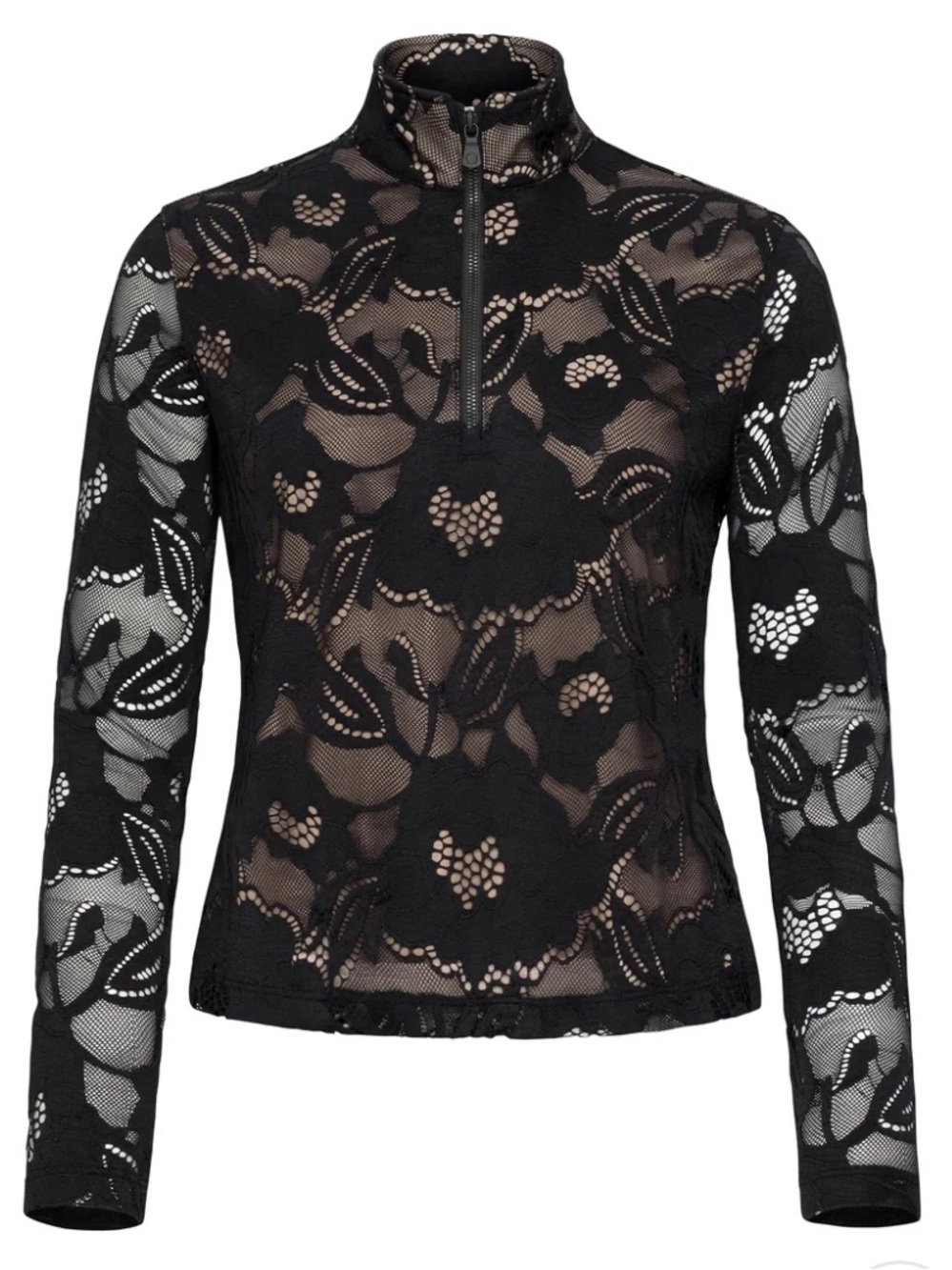 Anatomie Lace Stacey 1/4 Zip Black Floral Long-Sleeve Top